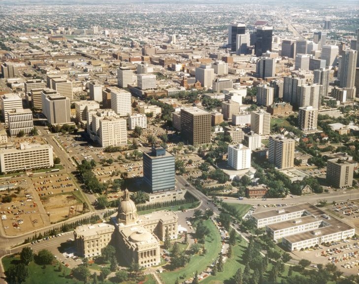 Aerial view of downtown Edmonton looking north, circa 1930.