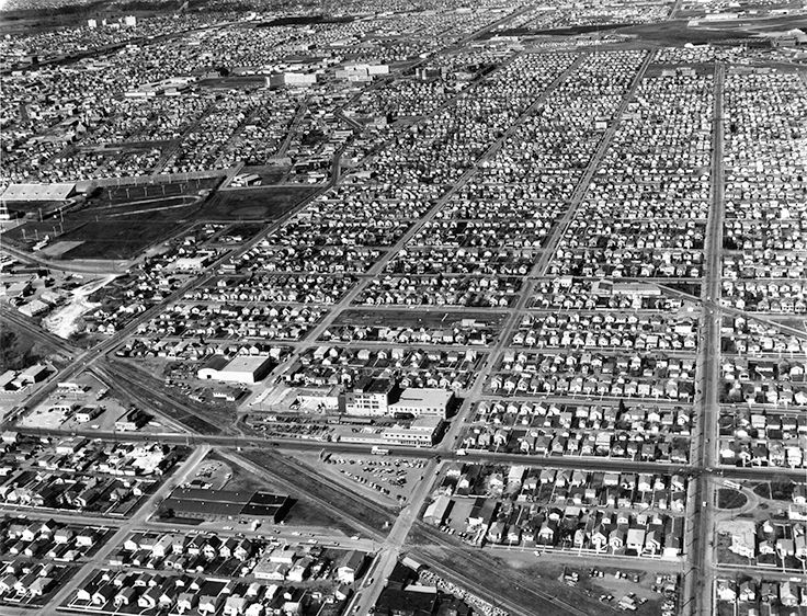 Aerial view of Alberta Avenue in Norwood, circa 1965.