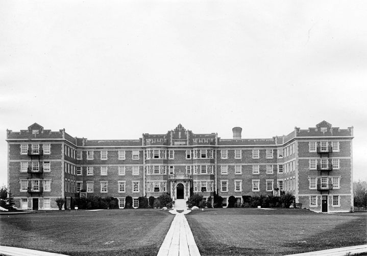 Exterior view of Athabasca Hall, 1921, showcasing the front elevation. City of Edmonton Archives EA-10-940.