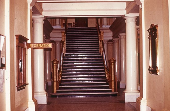 Interior view of the Court House showing architectural details and design.