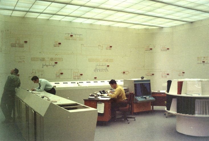 Interior view of the Edmonton Power Maintenance Building taken in 1969. City of Edmonton Archives EA-97-300.