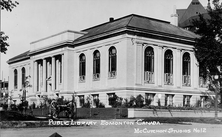 Side elevation of the Edmonton Public Library showcasing architectural features.