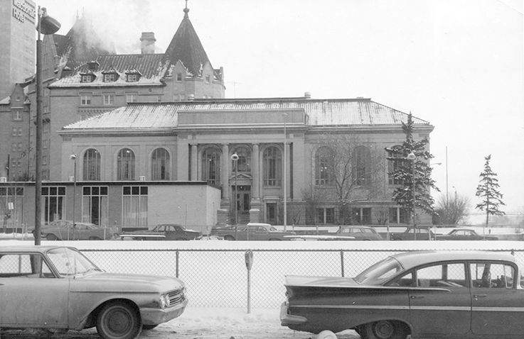 Exterior view of the Edmonton Public Library showing the front elevation with an addition from the 1960s.