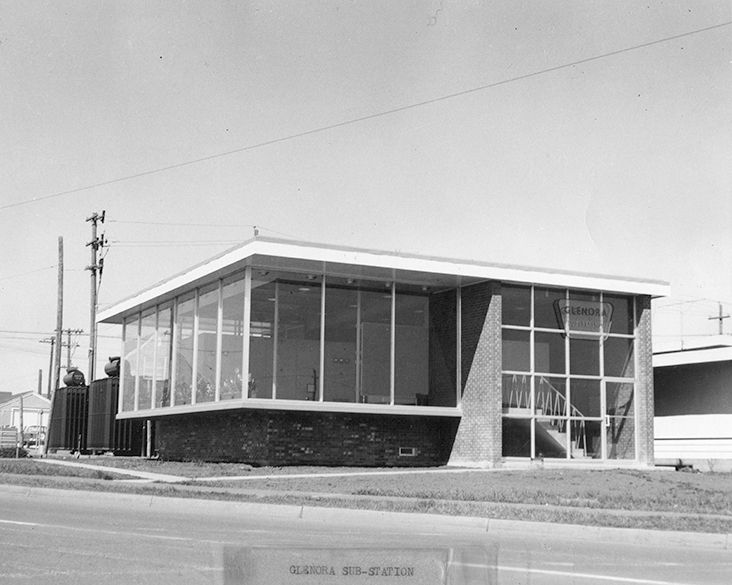 Exterior view of Glenora Substation, circa 1963.