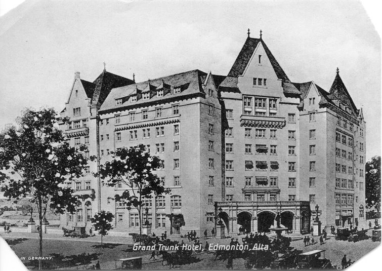 Front view of the Hotel Macdonald, built in Edmonton, Alberta, around 1915.