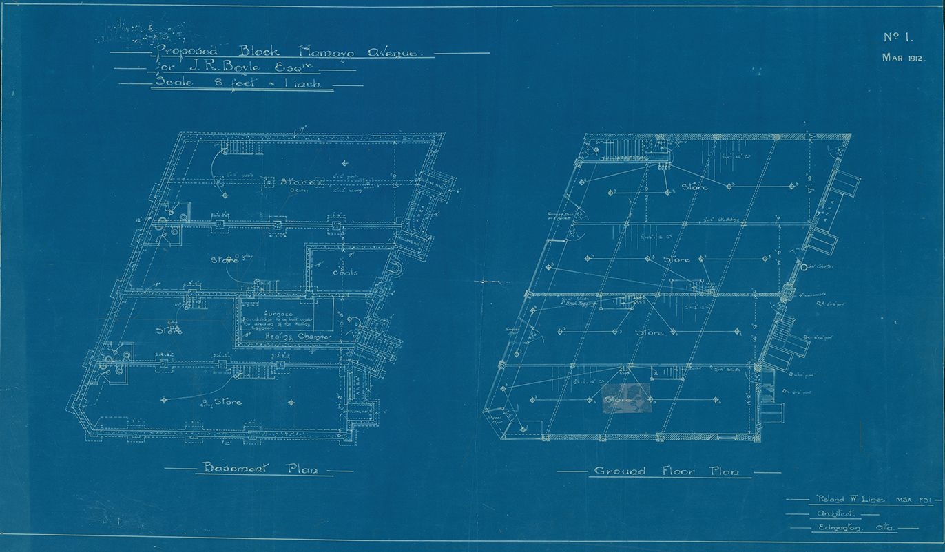 Architectural blueprints of the Lambton Block from 1914.