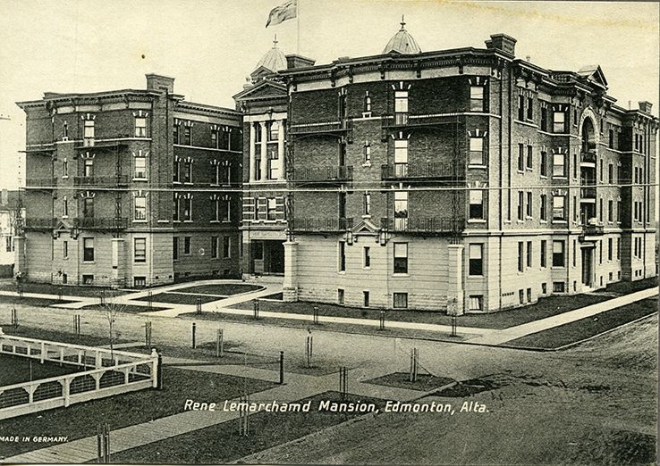 Exterior view of the Le Marchand Mansion, circa 1914.