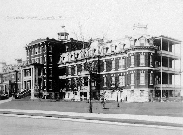 Exterior view of Misericordia Hospital taken circa 1923.