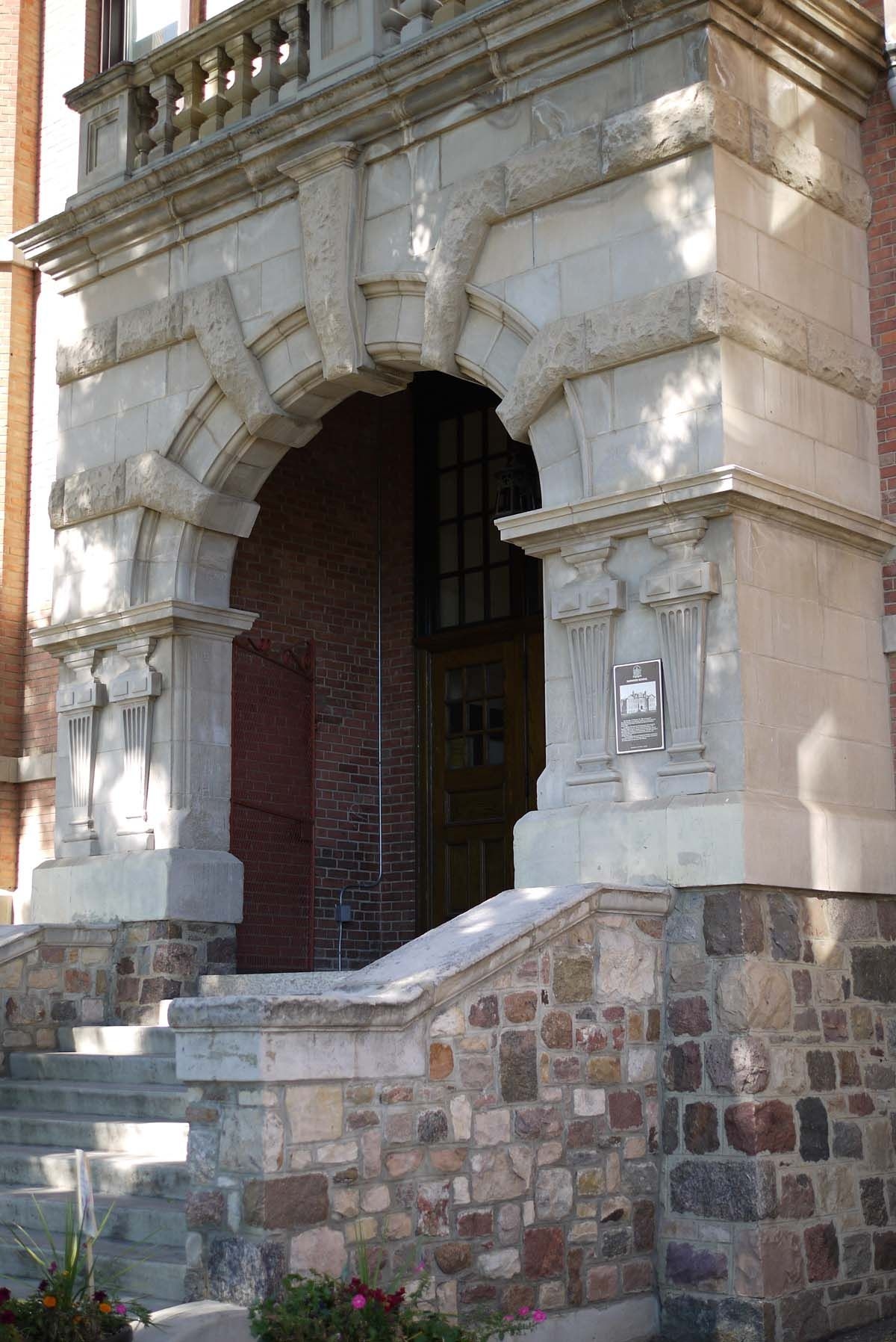 Norwood School, 2013, front entrance detail. Photo courtesy of Ann Hall.