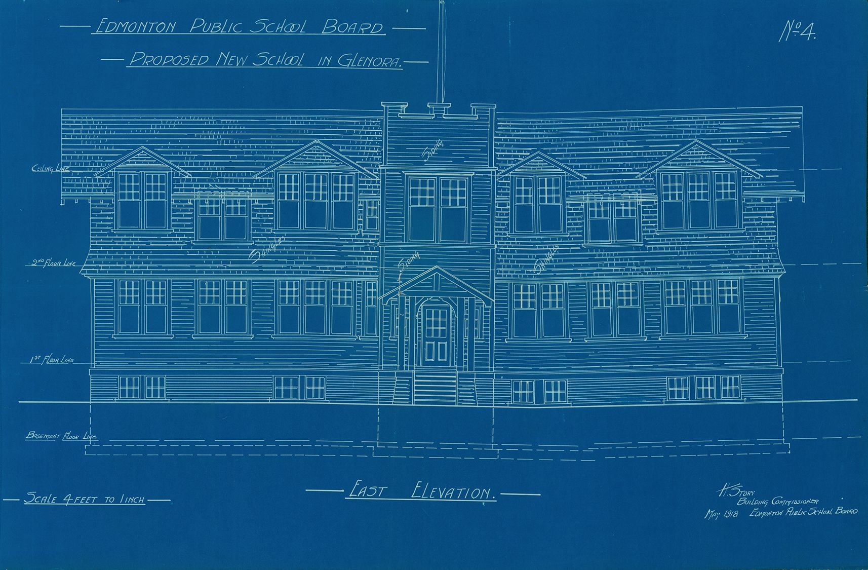 Old Glenora School, east elevation for proposed school, 1918