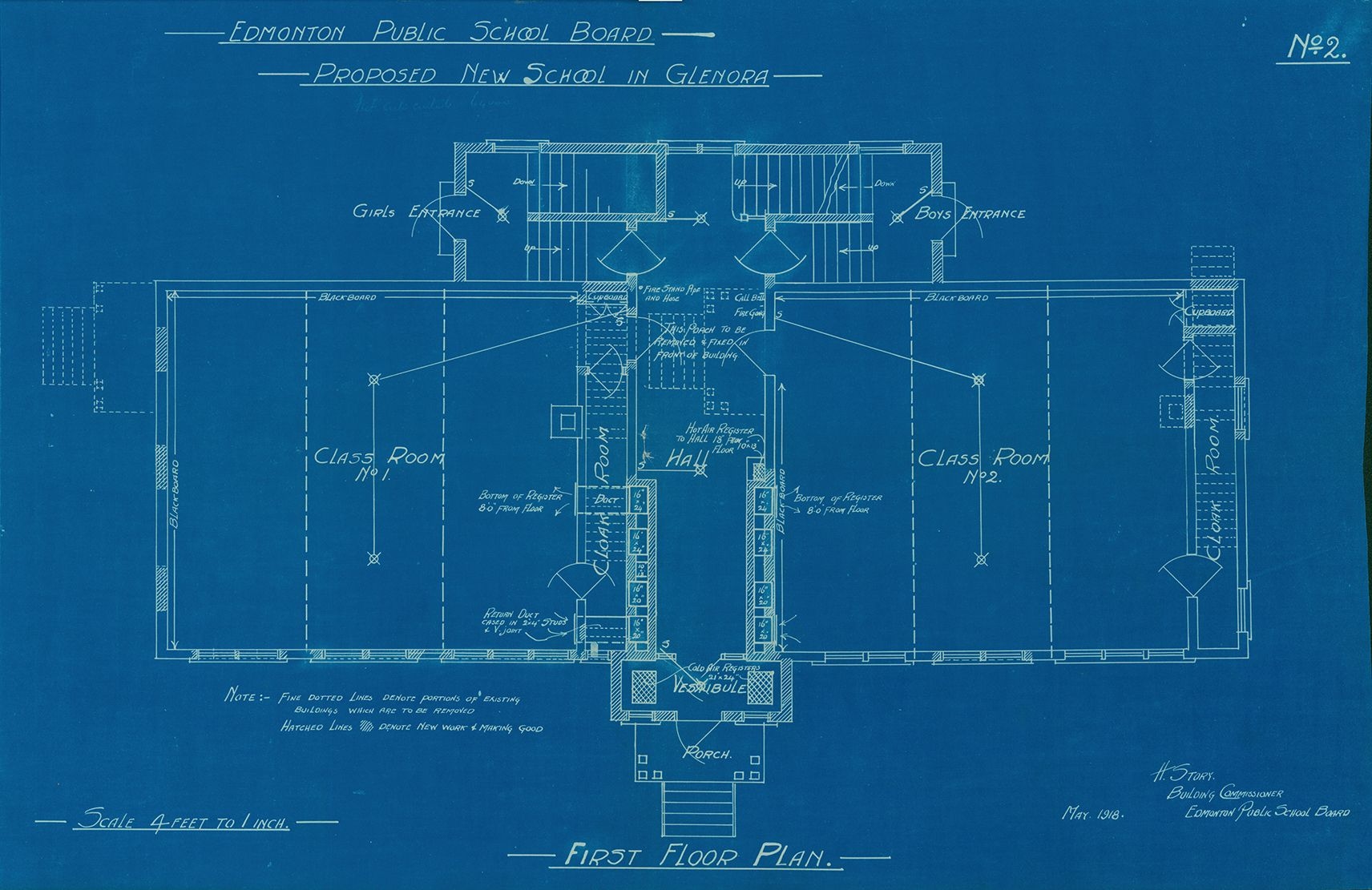 Old Glenora School, first floor plan for proposed new school, 1918