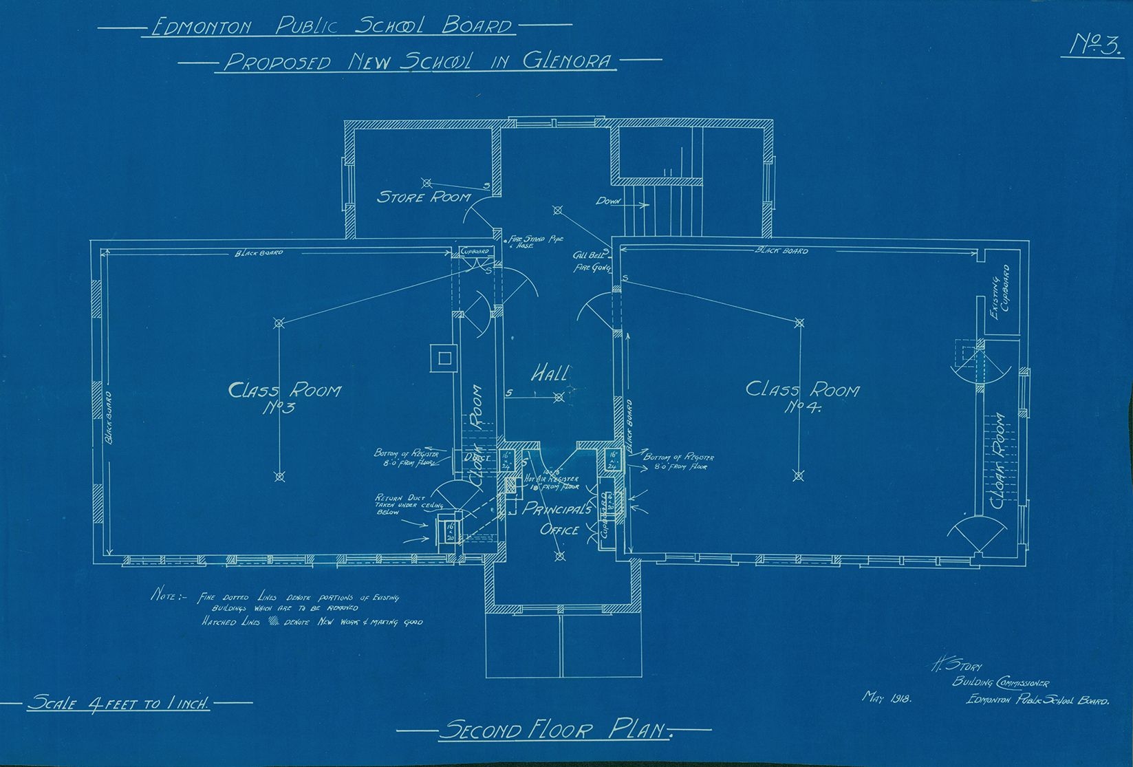 Old Glenora School second floor plan for proposed school from 1918.