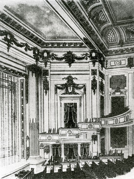 Interior view of the Pantages Theatre in 1913, showcasing its architectural design.