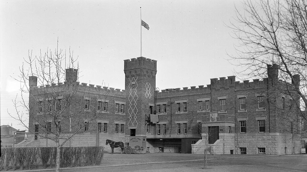 Exterior view of R.C.M.P. Barracks, circa 1932