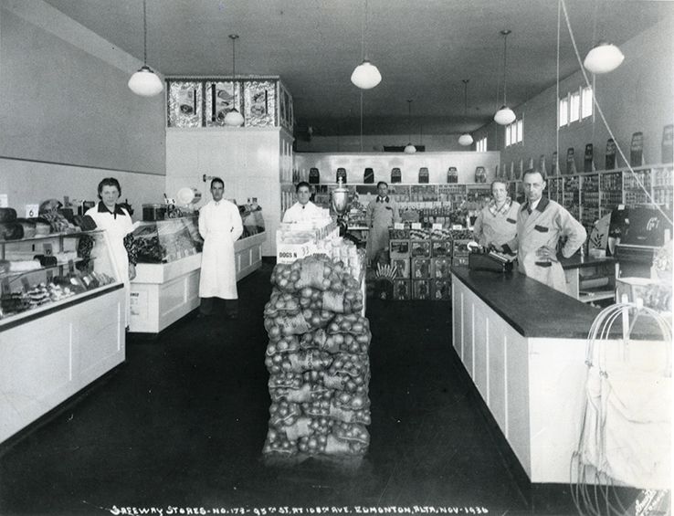 Interior view of Safeway located at 95 Street and 108 Avenue in 1936.