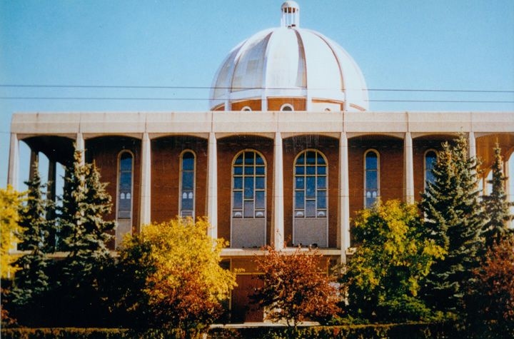 Exterior view of St. Basil Ukrainian Catholic Church in 1997, captured by City of Edmonton Archives.