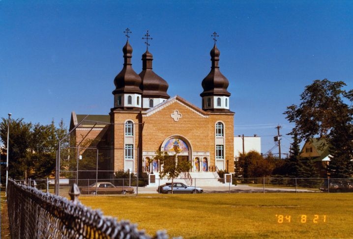 Exterior view of St. John's Ukrainian Orthodox Church in 1984, City of Edmonton Archives EA-207-25.