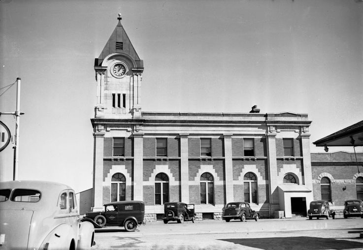 Strathcona Public Building exterior elevation captured in a historical photograph.