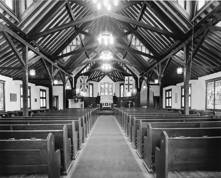 Interior view of The Anglican Parish of Christ Church from 1964, documented by the City of Edmonton Archives.