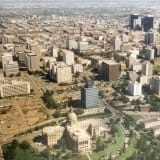 Aerial view of downtown Edmonton looking north, circa 1930.