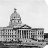 Exterior view of the Alberta Legislature, 1913. Side elevation photograph from the City of Edmonton Archives.