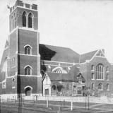Exterior view of First Presbyterian Church, taken in 1915.