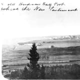 Fort Edmonton from Rossdale showing the future location of the Legislature, 1907