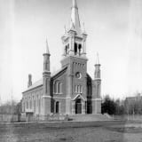 Exterior view of St. Joachim's Roman Catholic Church, 1908. Image from the City of Edmonton Archives.