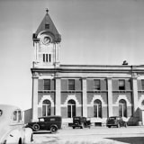 Strathcona Public Building exterior elevation captured in a historical photograph.