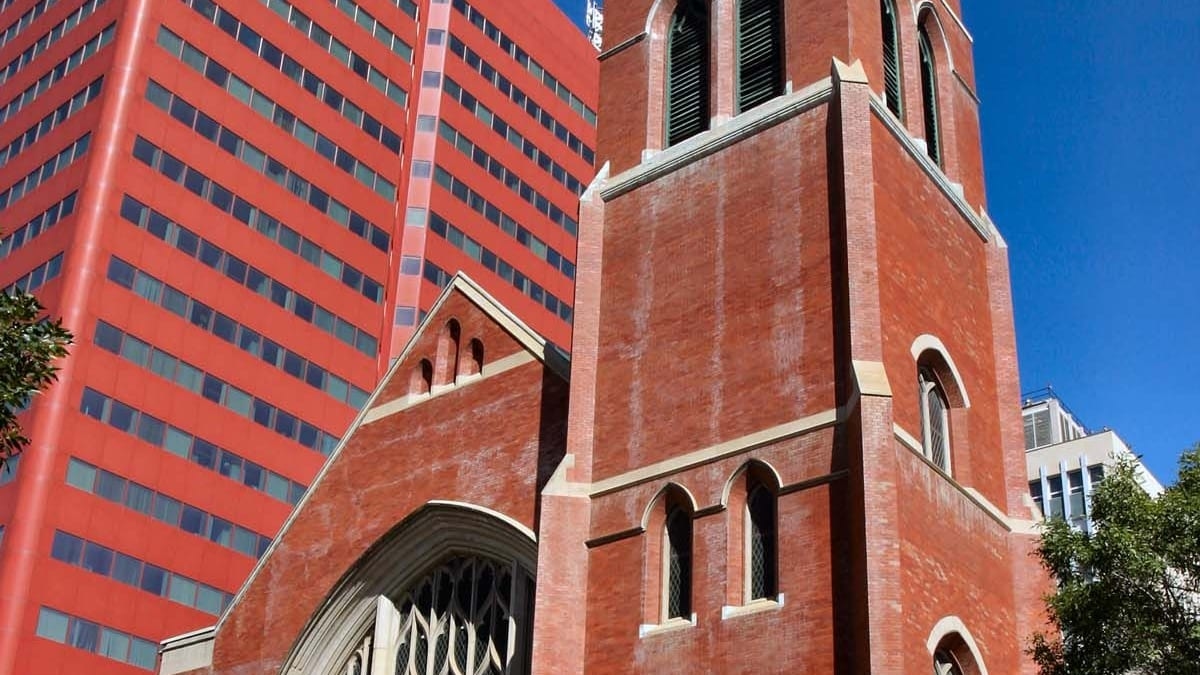 First Presbyterian Church, 2007, front elevation. Photo by Lawrence Herzog. Courtesy of COE Sustainable Development.