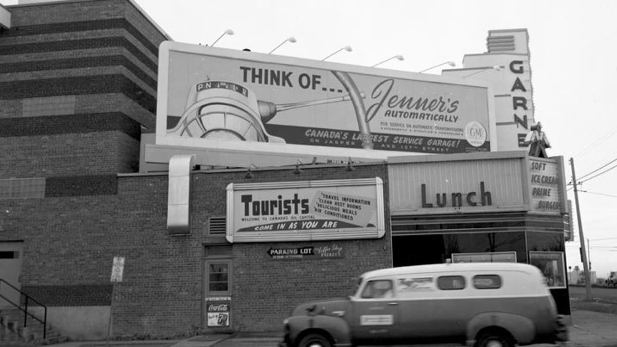 Side view of Garneau Theatre, a historical building in Edmonton. City of Edmonton Archives EA-275-318.