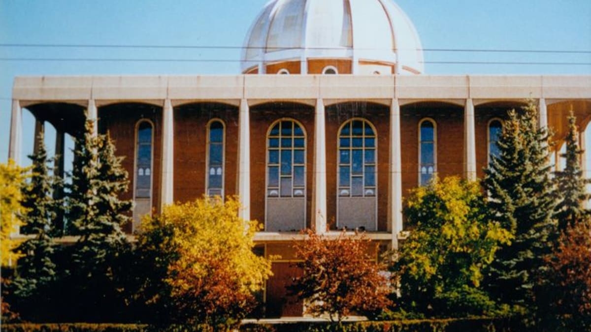 Exterior view of St. Basil Ukrainian Catholic Church in 1997, captured by City of Edmonton Archives.