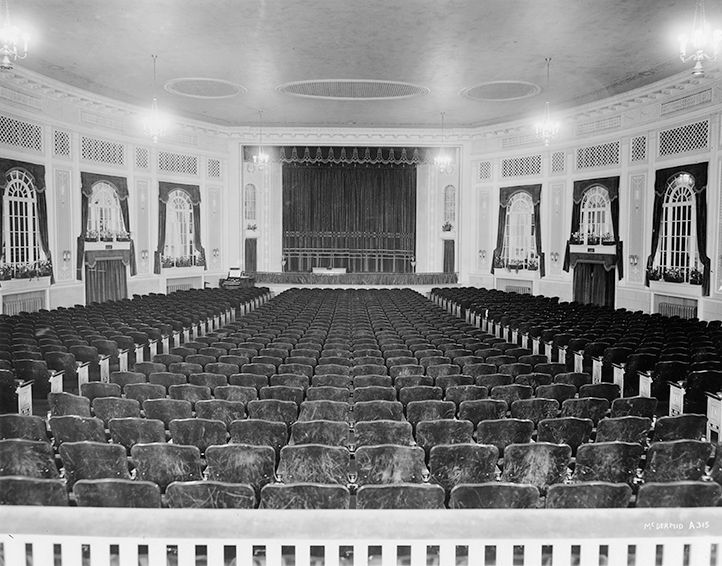Interior view of the Allen Theatre, showing seating and stage area from 1919.