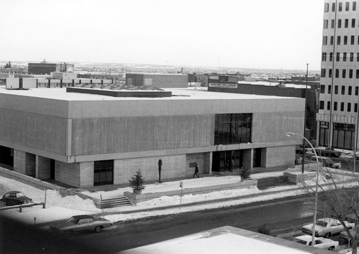 Exterior view of the Edmonton Art Gallery taken in 1968, showcasing its architectural features.