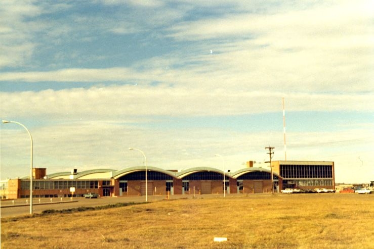Exterior front elevation of the Edmonton Power Maintenance Building taken in 1969.