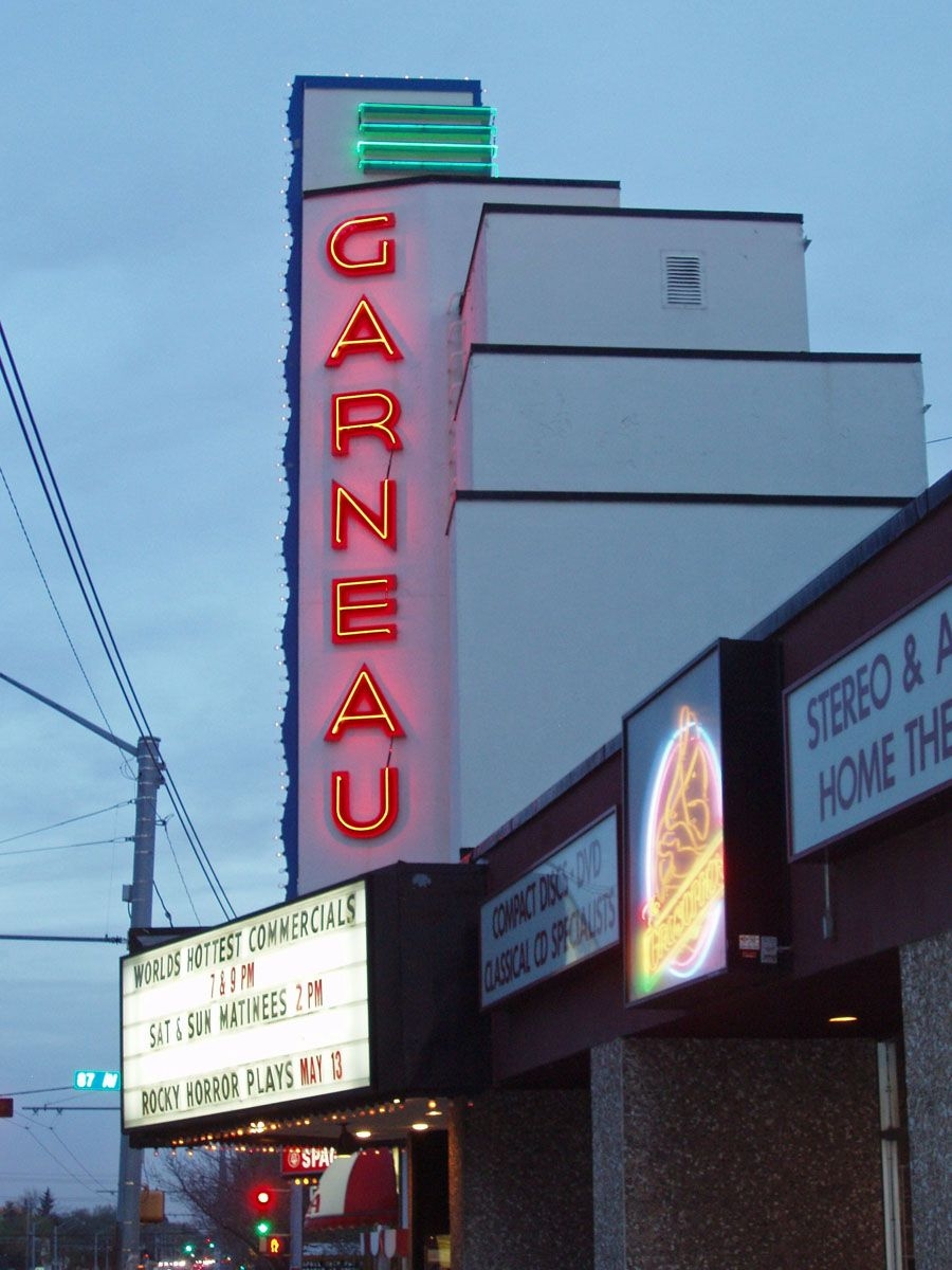 Garneau Theatre sign photographed in 2006, showcasing the iconic signage.