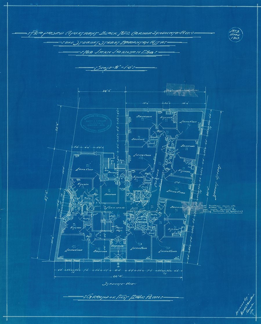 Blueprints for Hecla Block from 1914, showcasing architectural design and details.