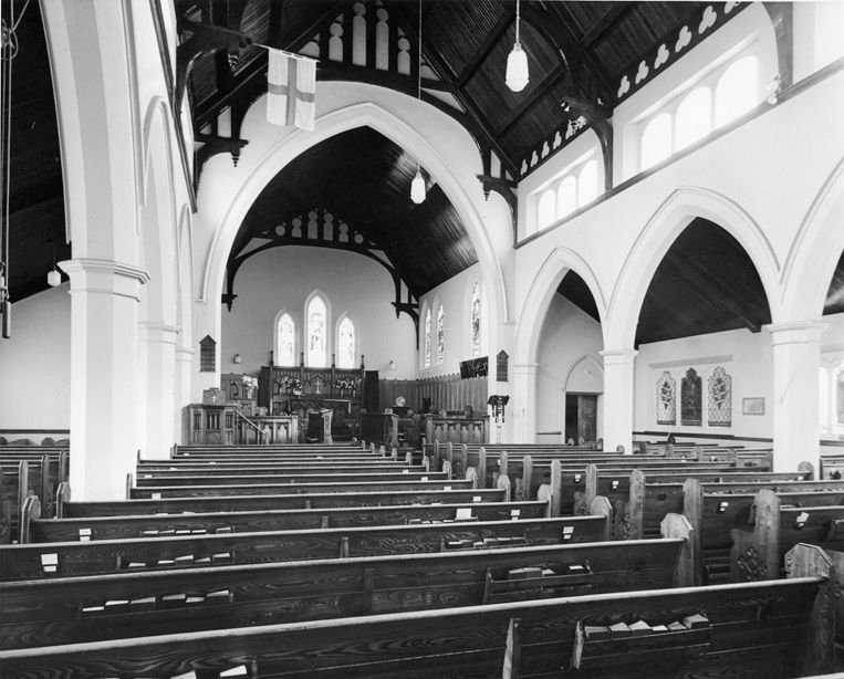 Interior view of Holy Trinity Anglican Church, taken in 1964. City of Edmonton Archives EA-10-500.