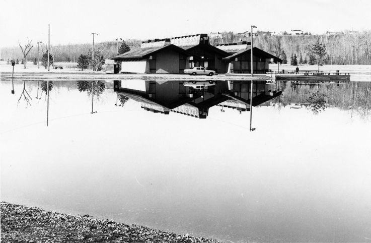Mayfair Park Skating Pavilions, 1972, showing exterior view of the buildings.