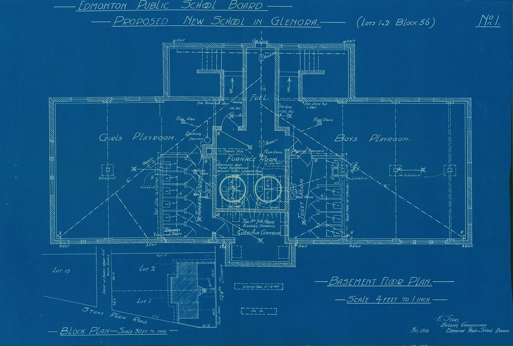 Old Glenora School, basement floor plan for proposed school, 1918