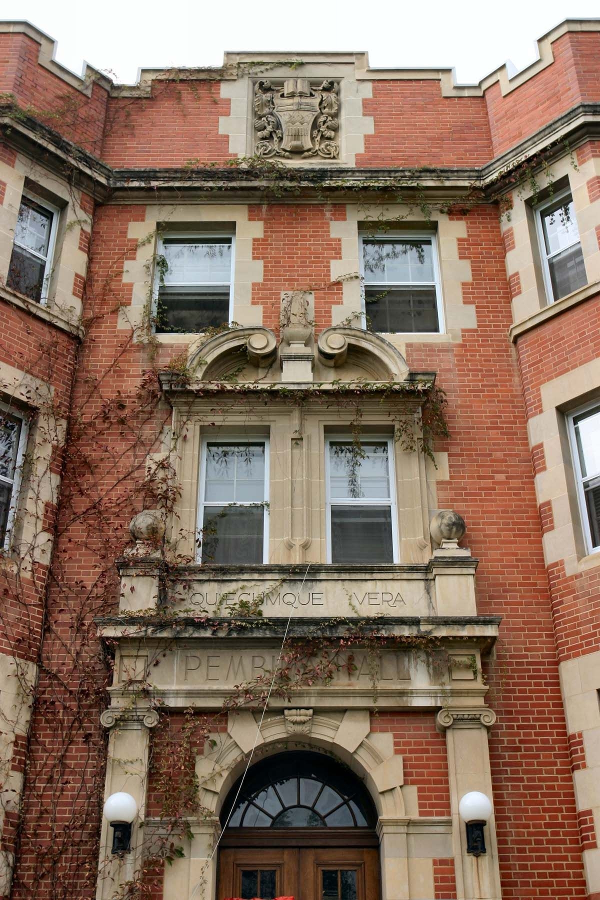 Pembina Hall, 2007, front entry detail. Photo by Lawrence Herzog. Courtesy of COE Sustainable Development.