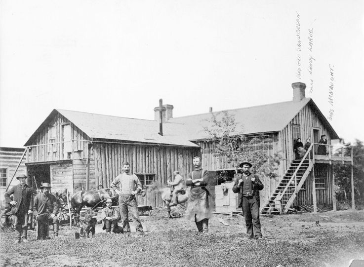 Exterior view of Sanderson & Looby Blacksmith Shop, circa 1885.