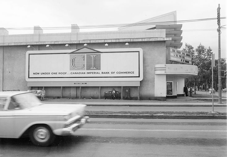 Exterior view of the Varscona Theatre, east side, circa 1966.
